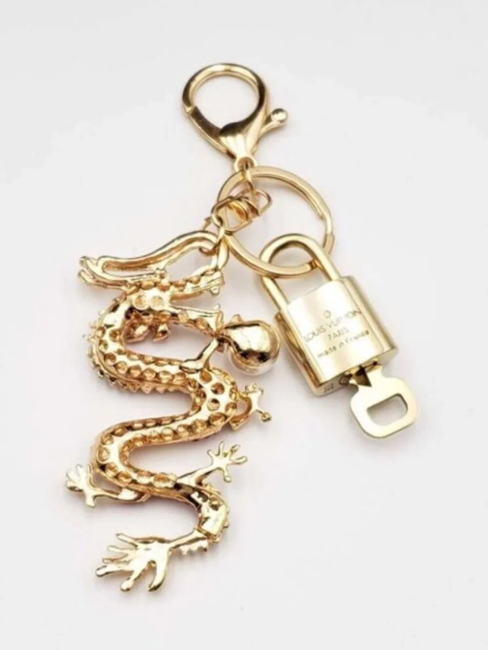 Louis Vuitton Gold Padlock Key 🔒 Authentic LV Charm + Unbranded Dragon Keychain